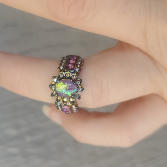 New Purple Fire Opal & Amethyst Rainbow Hematite Ring. - Picture 5 of 12